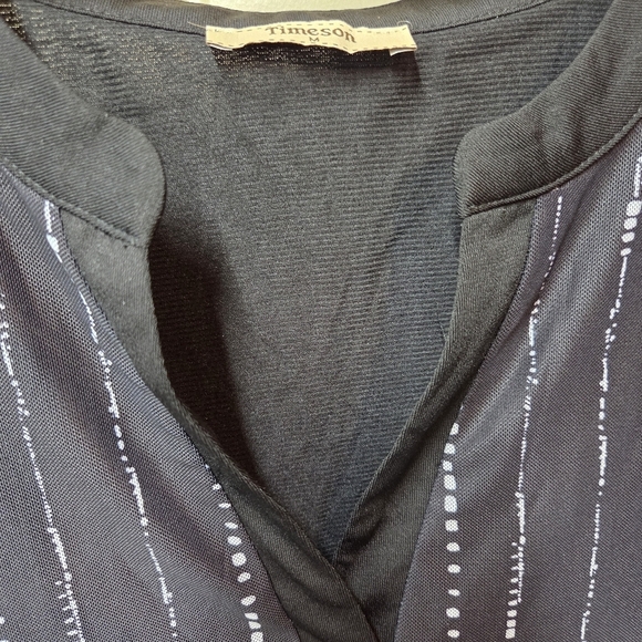 Timeson Top Womens Size Medium Black White Lined 3/4 Sleeve  V Neck Business - Picture 3 of 12